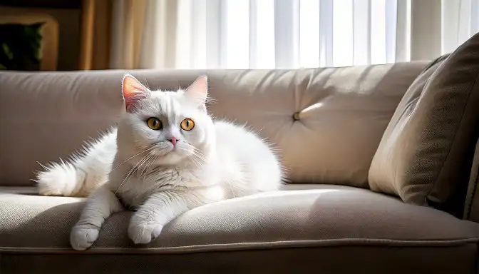 British Shorthair blanco en ambiente interior