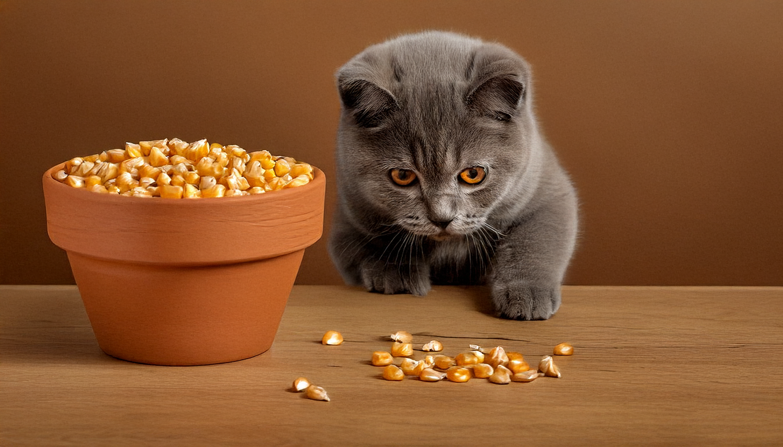 Cachorro British Shorthair azul observando la siembra en la maceta